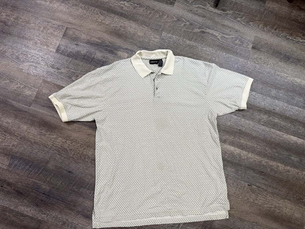 Vintage Claiborne Knit Polo L Cream White Ribbed Shirt Mens Retro Classic Cotton